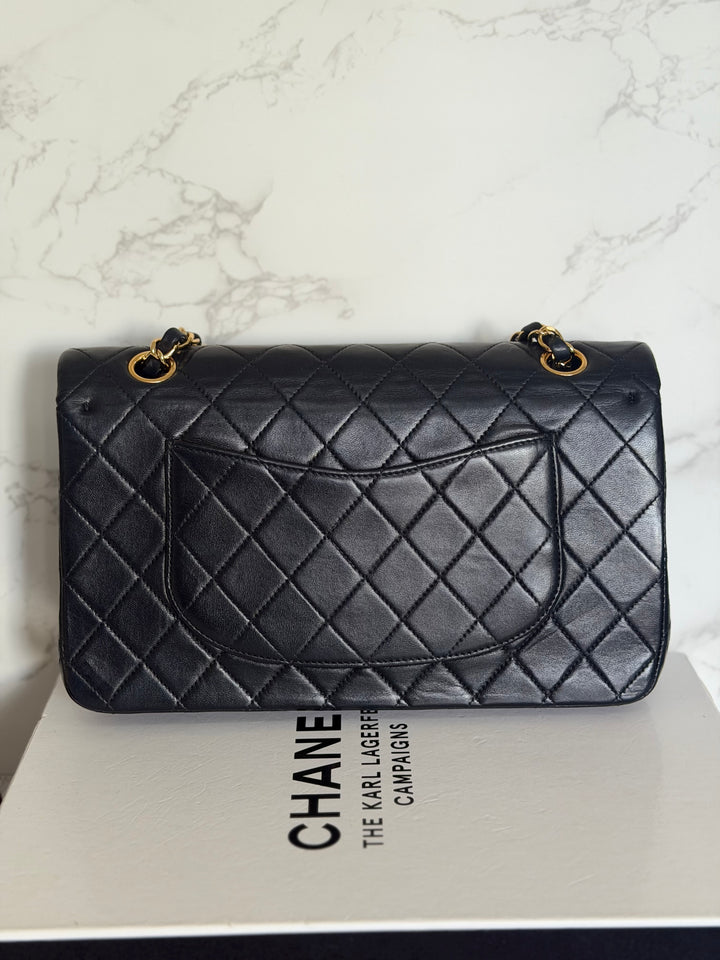 CHANEL series 6 Black Lambskin 24K GHW Vintage Medium ML Timeless Classic Double Flap Bag circa 2000-2002