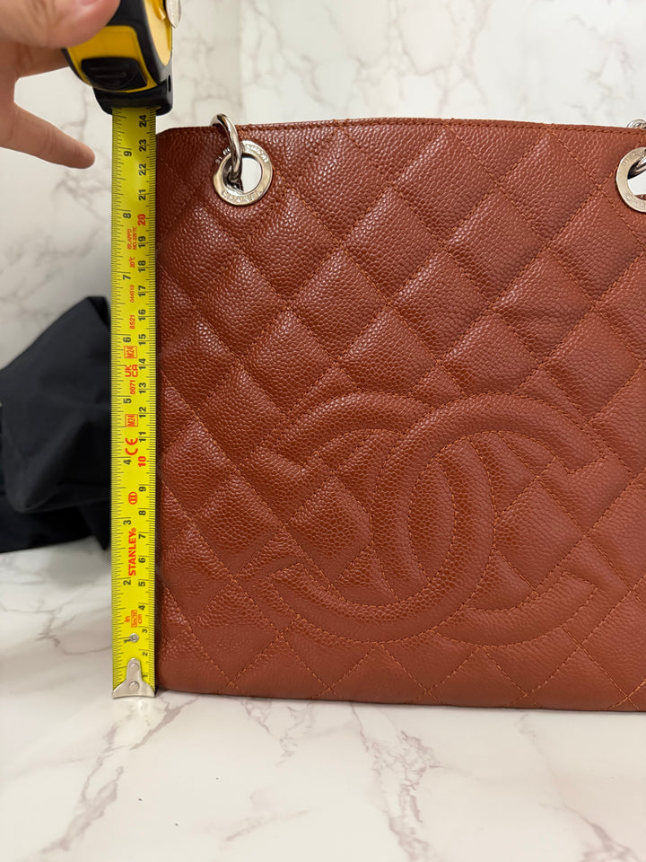 CHANEL series 19 Brown/Tan Caviar Petite Shopping Tote (PST) Bag