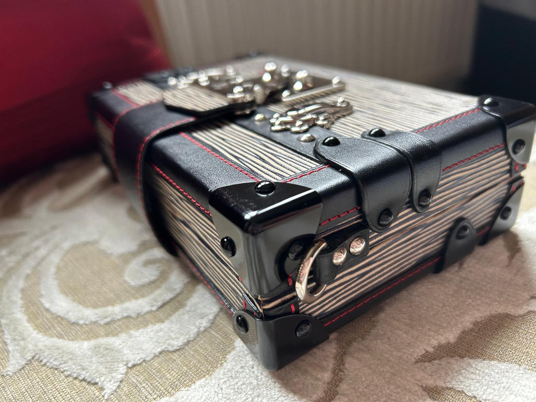 LOUIS VUITTON Red White and Black Leather Trunk Petite Malle with Silver Hardware 2015