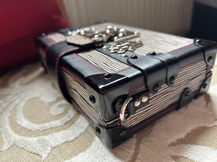 LOUIS VUITTON Red White and Black Leather Trunk Petite Malle with Silver Hardware 2015