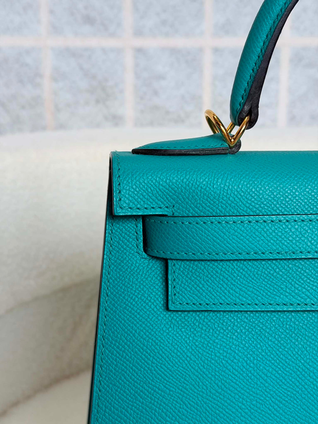 HERMÈS Kelly 28 Epsom Leather Sellier Special Order Bleu Paon GHW Stamp D 2019