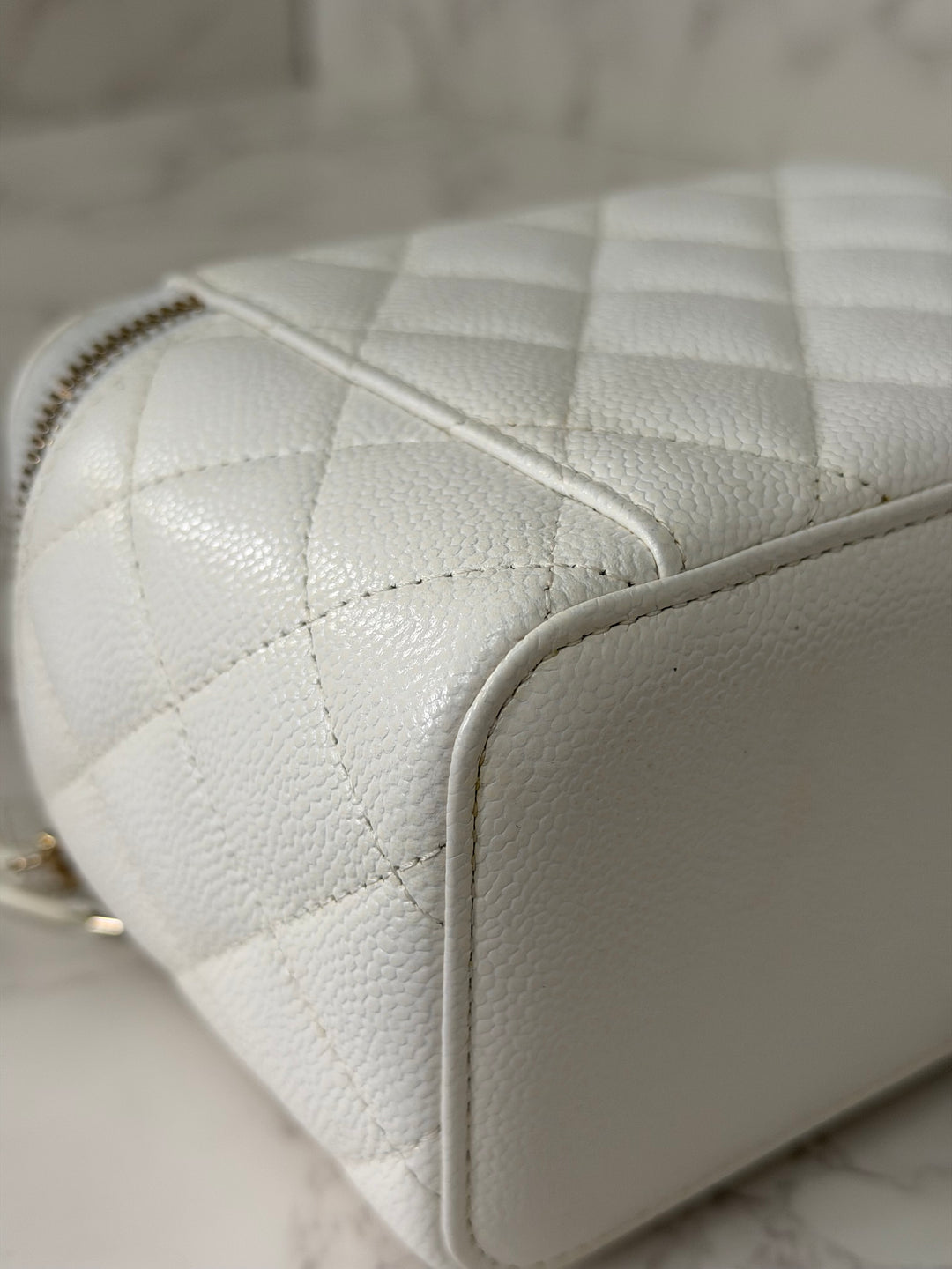 CHANEL 22S Collection 2022 Pick Me Up White Caviar Small Vanity Case with Metal Top Handle GHW