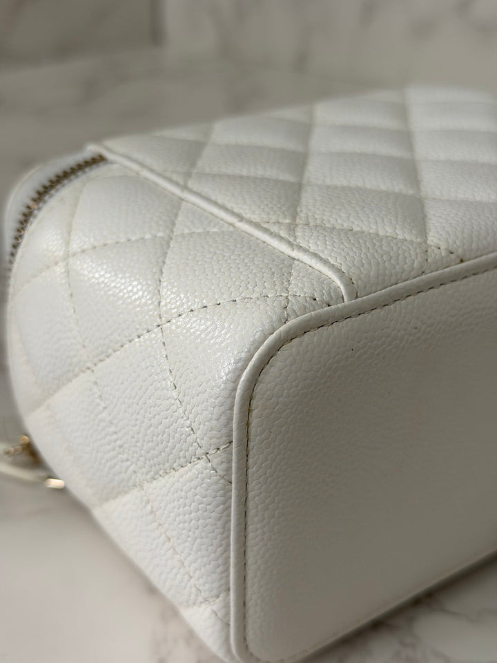 CHANEL 22S Collection 2022 Pick Me Up White Caviar Small Vanity Case with Metal Top Handle GHW