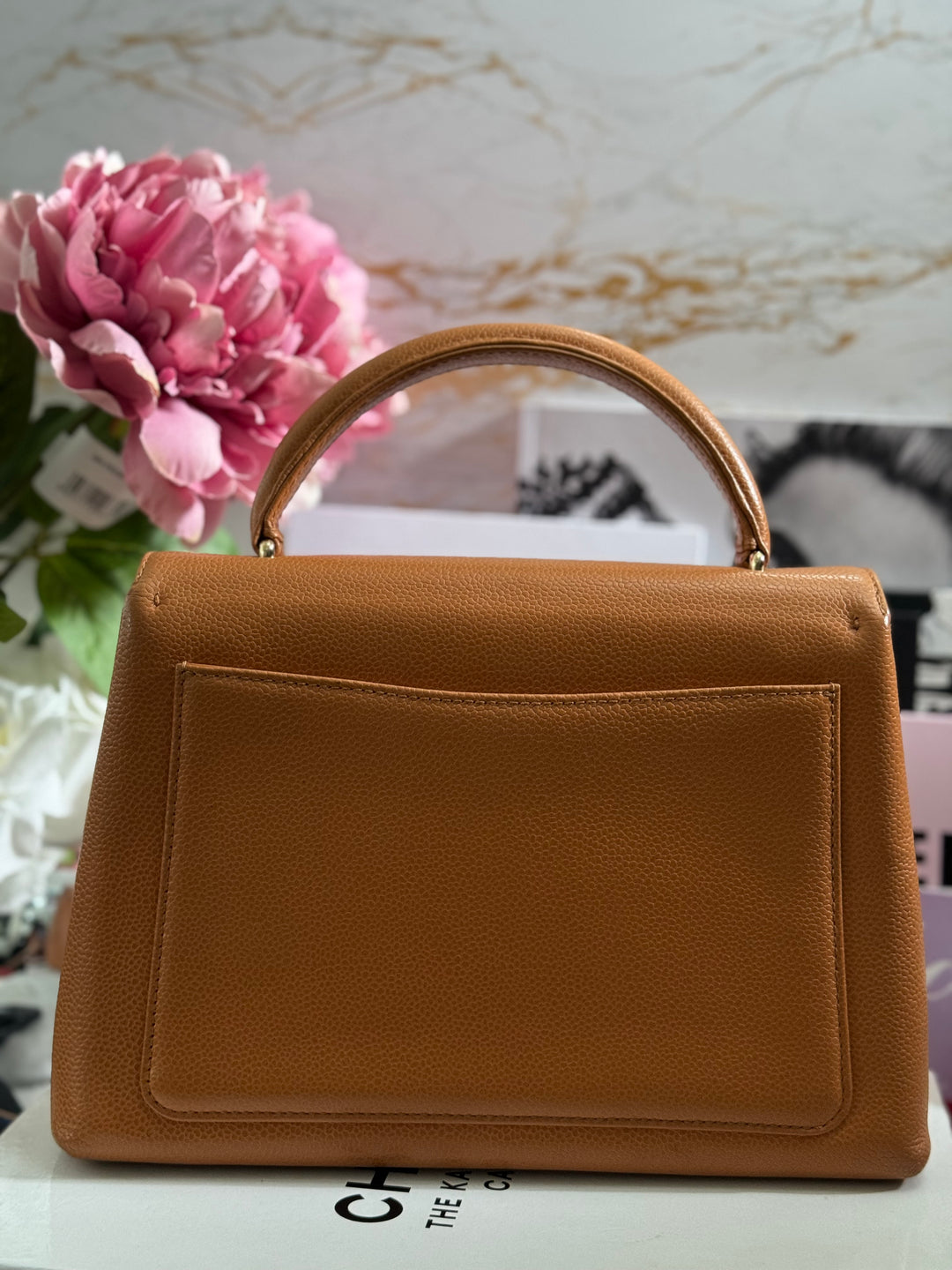Chanel series 5 circa 1999 Kelly Top Handle Flap 24K GHW in Orange Caviar A12391
