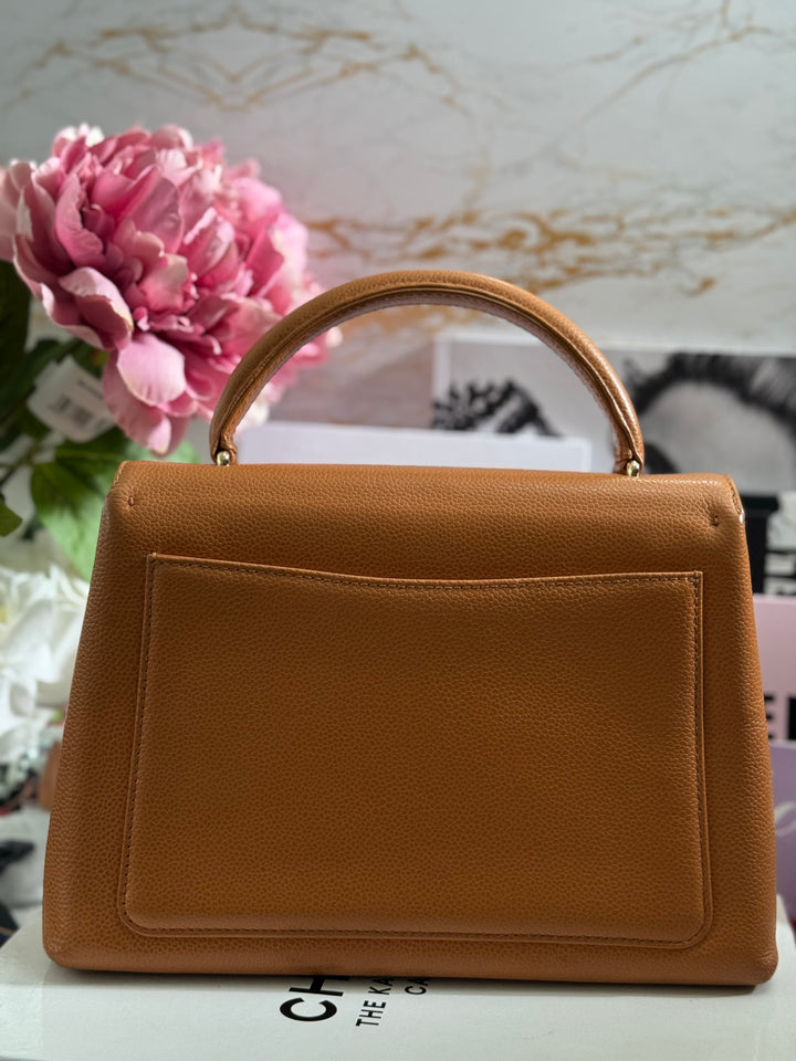 Chanel series 5 circa 1999 Kelly Top Handle Flap 24K GHW in Orange Caviar A12391