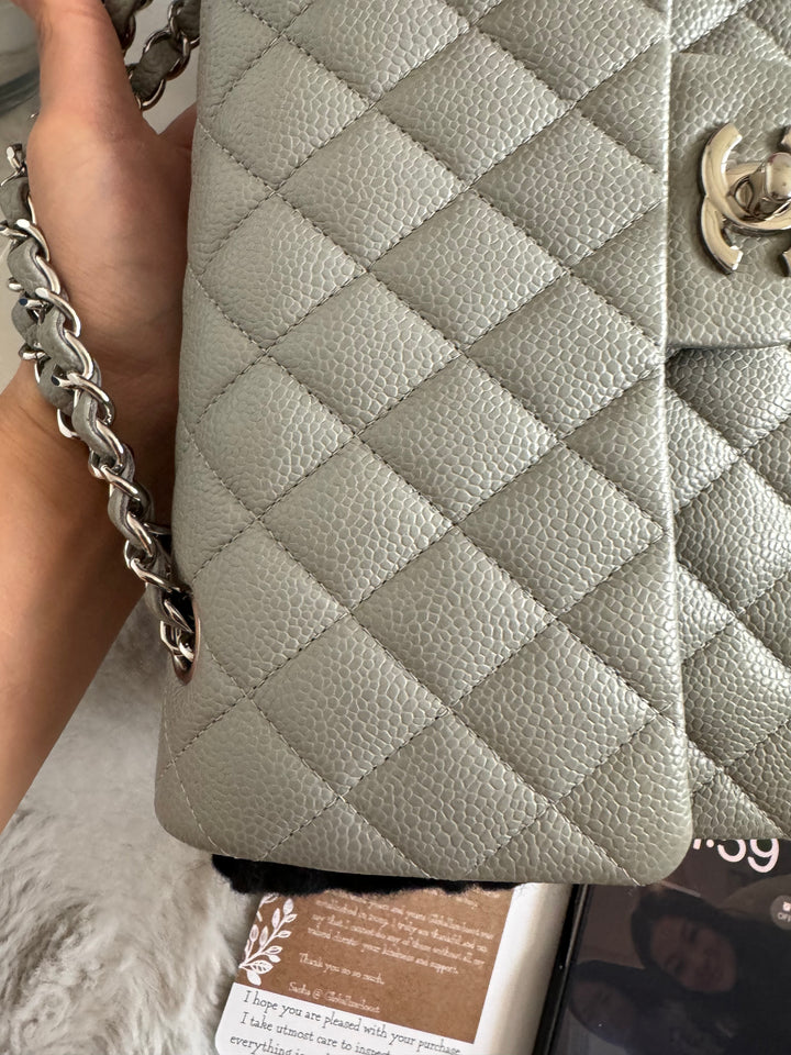 CHANEL series 19 Grey Caviar SHW Medium ML Double Flap Bag 14B collection 2014