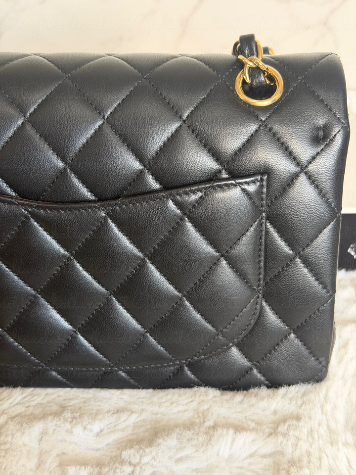 CHANEL Black Lambskin GHW SMALL Timeless Classic Double Flap Bag 2022 Microchipped