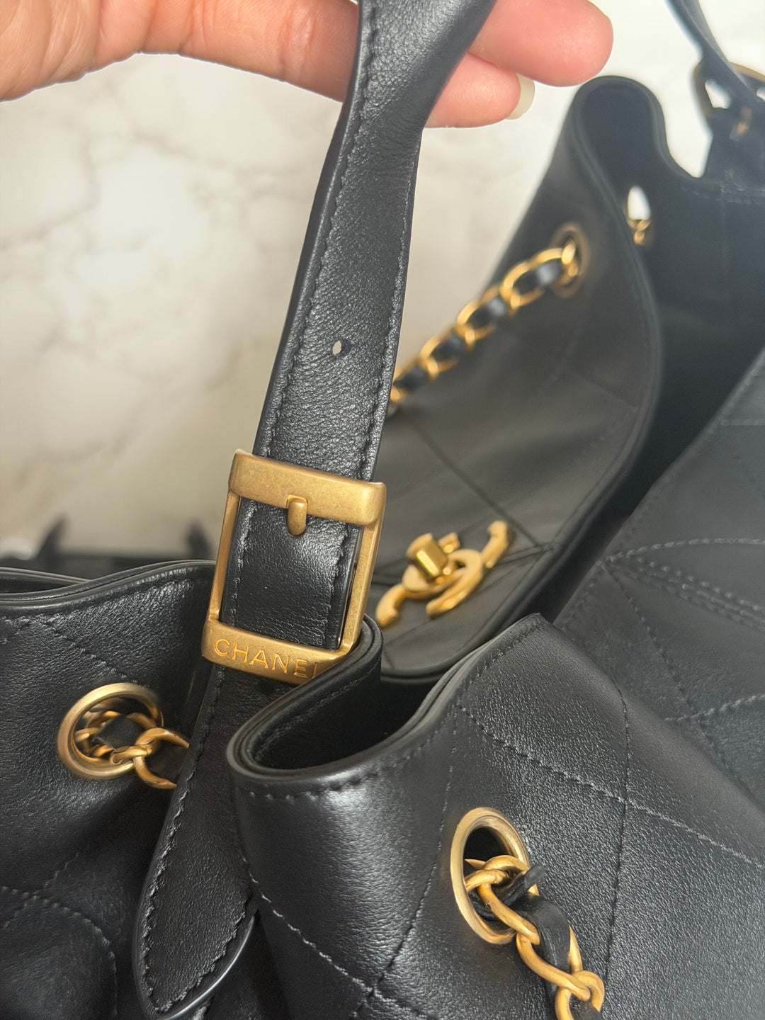 CHANEL 25A Black Calf Skin aged GHW Hobo Shopping Bag size Small 2025