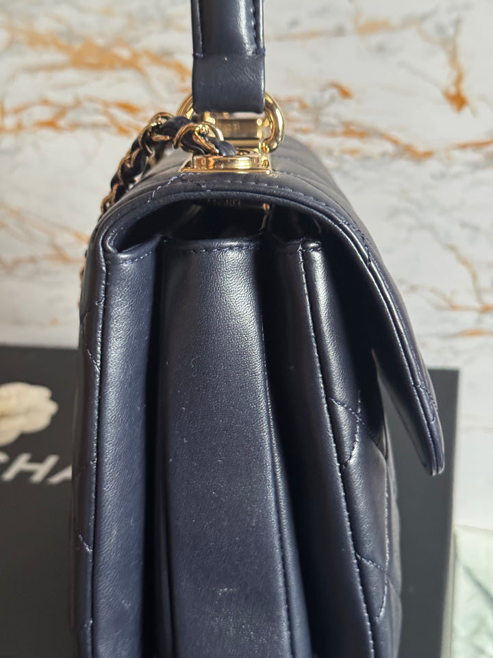 Chanel series 28 2018/2019 Navy Lambskin Champagne GHW Trendy CC Flap Bag size Small with Detachable Strap