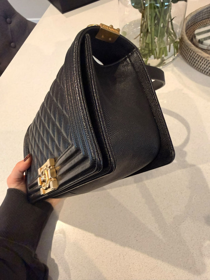 CHANEL series 29 2019 Black Caviar aged GHW Le Boy Flap Bag size Old Medium 25 cms