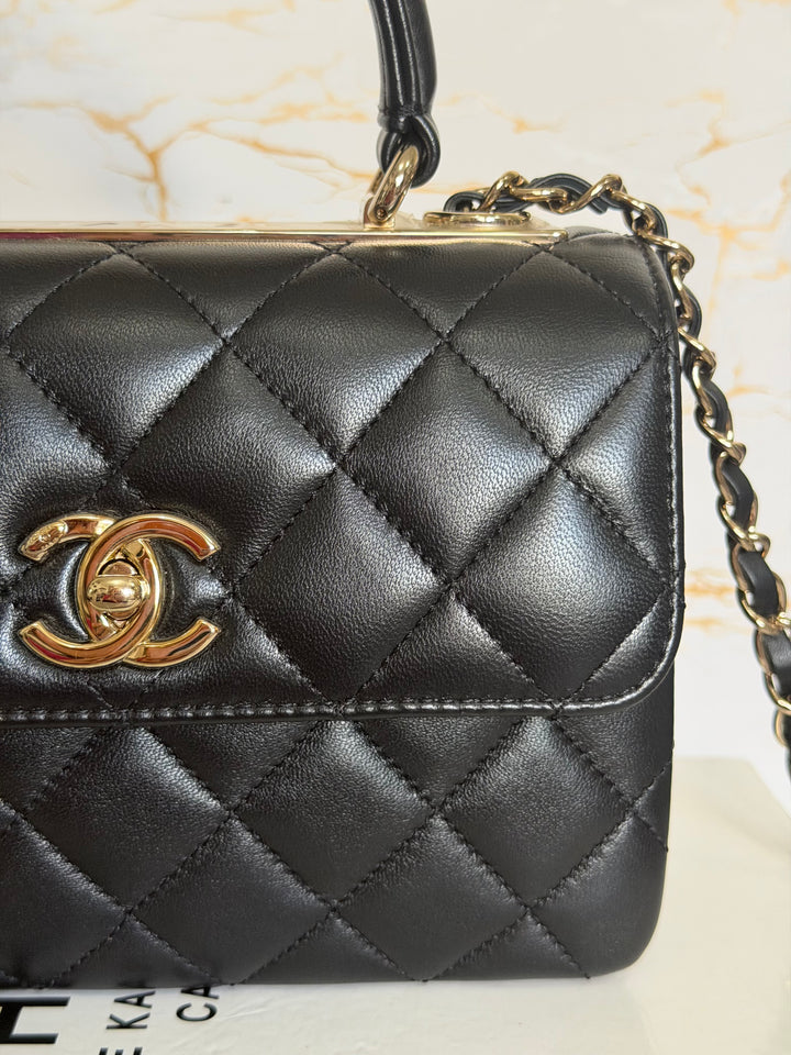 CHANEL Black Lambskin LGHW Trendy CC Flap Bag size MINI 8 inches with detachable Strap 2023/2024