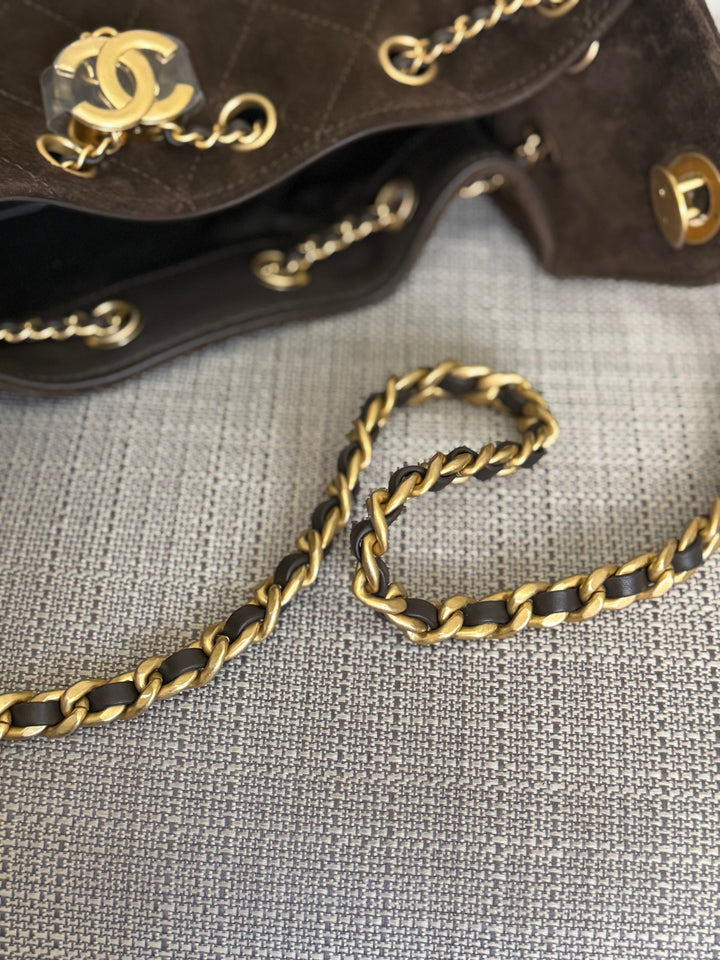 CHANEL 26C collection 2025/2026 Brown Suede Leather Mini 25 Hobo Bag with aged GHW