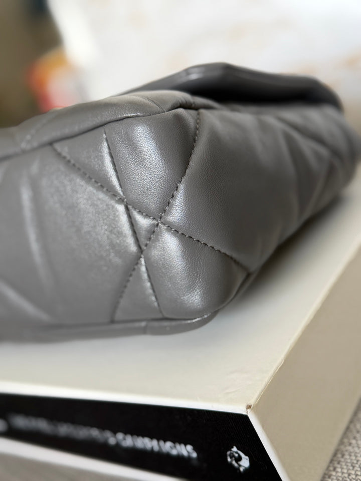 CHANEL Dark Grey Lambskin 19 Size SMALL/MEDIUM Mixed HW Flap Bag 2022 Microchipped