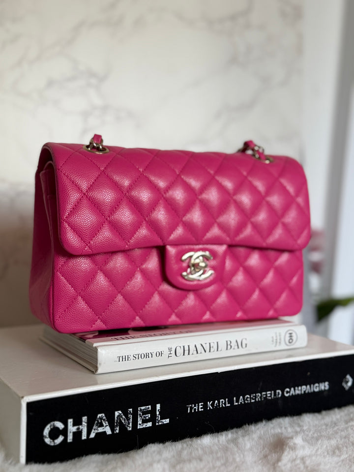 CHANEL 22P/K Hot Barbie Pink Caviar LGHW Small Timeless Classic Double Flap Bag 2022