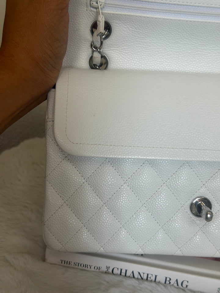 CHANEL series 12 Vintage White Caviar SHW Medium ML Timeless Classic Double Flap Bag 2009