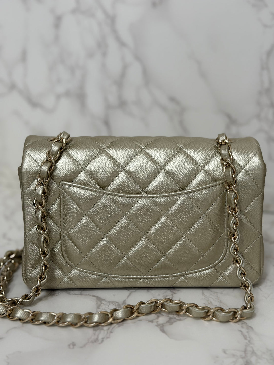 CHANEL series 23 Champagne Gold Caviar LGHW Mini Rectangular Flap Bag