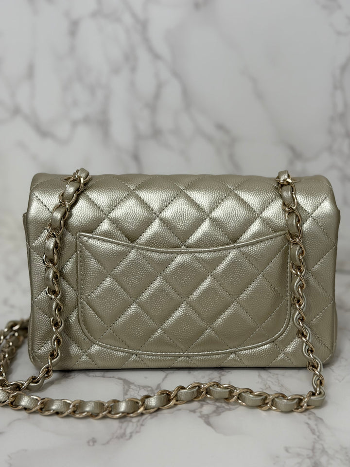 CHANEL series 23 Champagne Gold Caviar LGHW Mini Rectangular Flap Bag