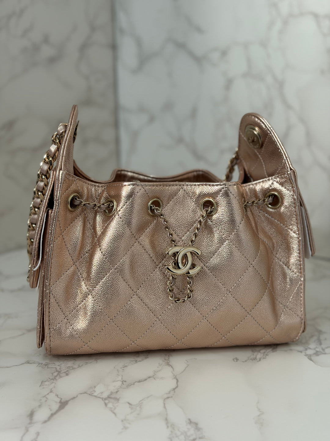 CHANEL 26C collection Mini 25 Hobo Bag in Rose Gold (Copper) Caviar Shiny GHW