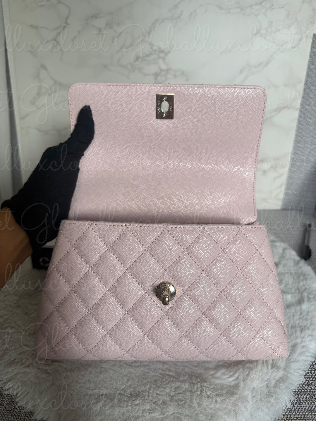 CHANEL 22P Light Pink Sakura Caviar LGHW Coco handle Flap Bag With detachable strap size Small 2022