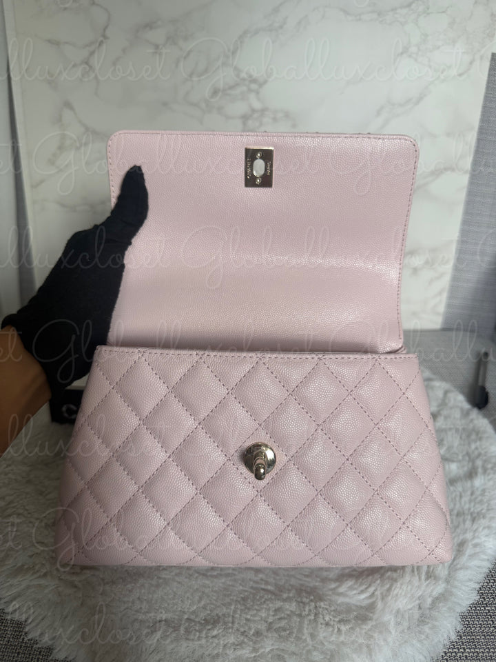 CHANEL 22P Light Pink Sakura Caviar LGHW Coco handle Flap Bag With detachable strap size Small 2022