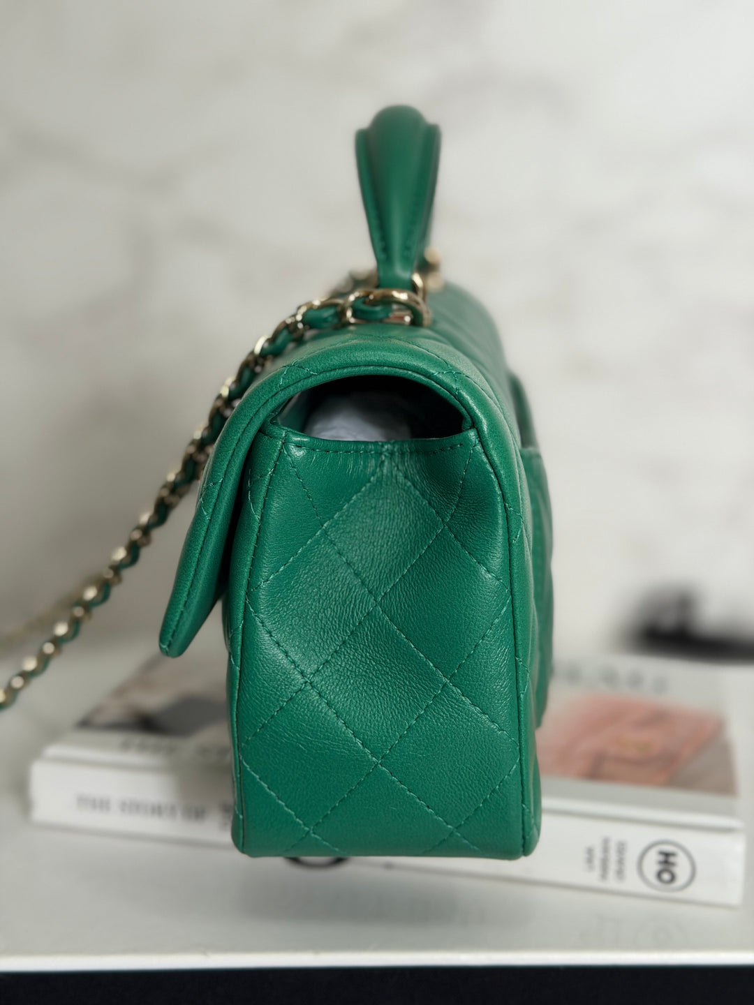 CHANEL Green Lambskin LGHW Mini Rectangular Flap Bag with Top Handle 2022 22A collection