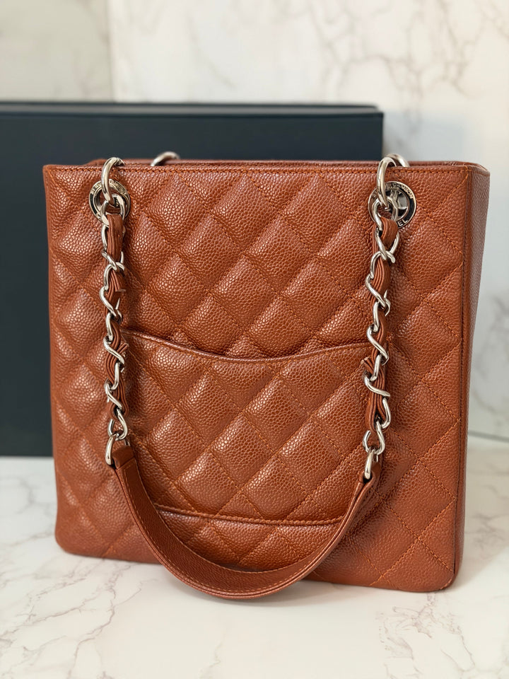 CHANEL series 19 Brown/Tan Caviar Petite Shopping Tote (PST) Bag