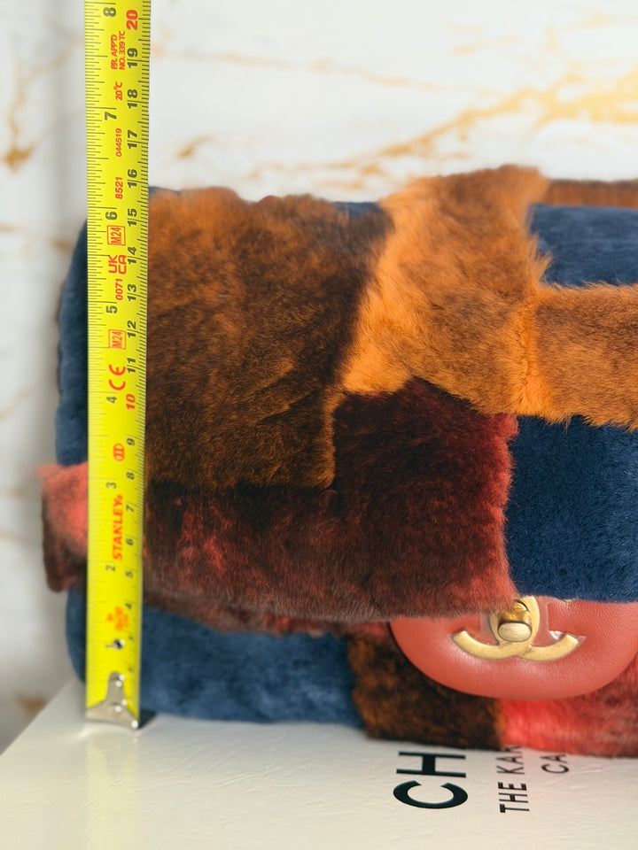 CHANEL series 28 Orylag Red Orange Navy Fur Flap Bag with GHW Medium Single Flap Bag 2018