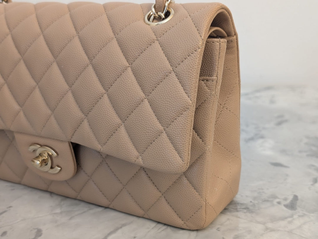 CHANEL series 28 19B collection Dark Beige Caviar LGHW Medium M/L Timeless Classic Double Flap Bag 11.12