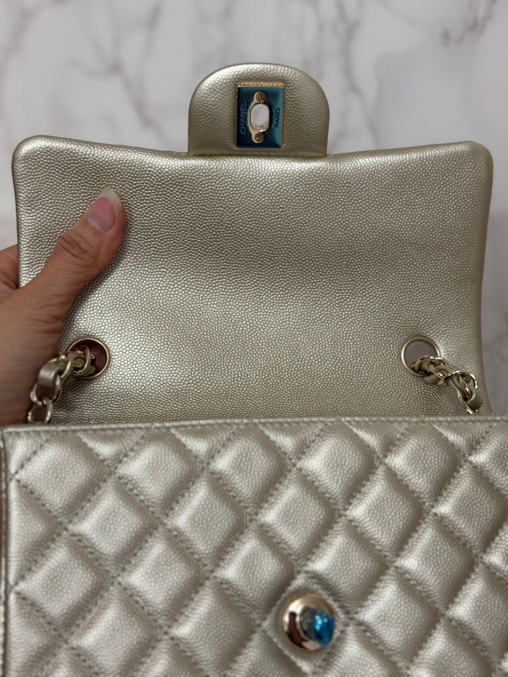 CHANEL series 23 Champagne Gold Caviar LGHW Mini Rectangular Flap Bag