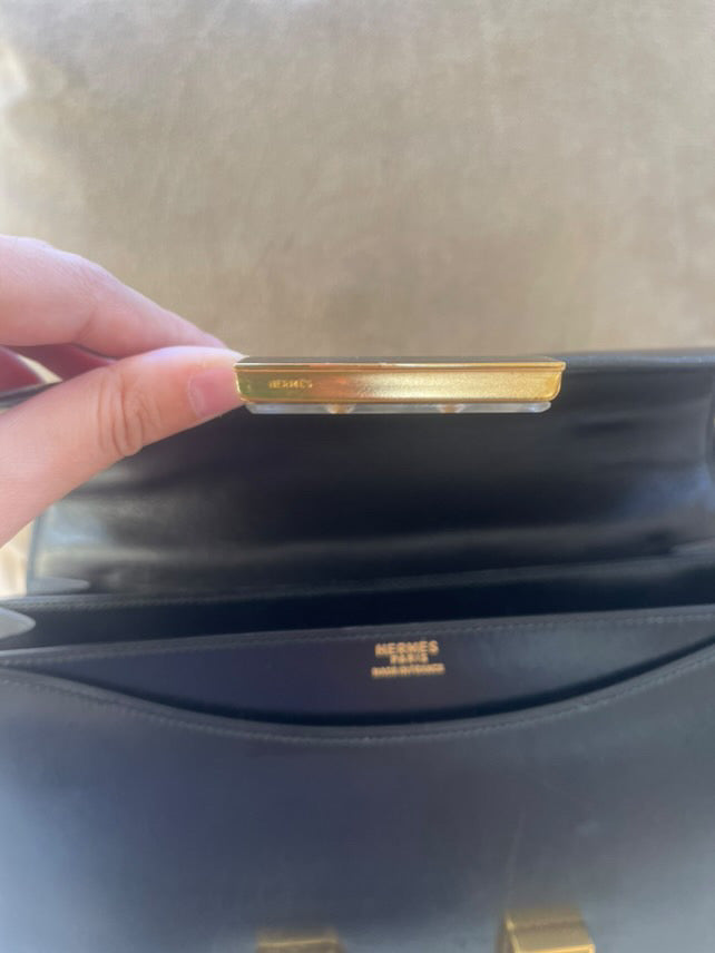 HERMES Constance 24 Black Box Leather Enemel H Closure GHW Vintage Stamp J in Sq