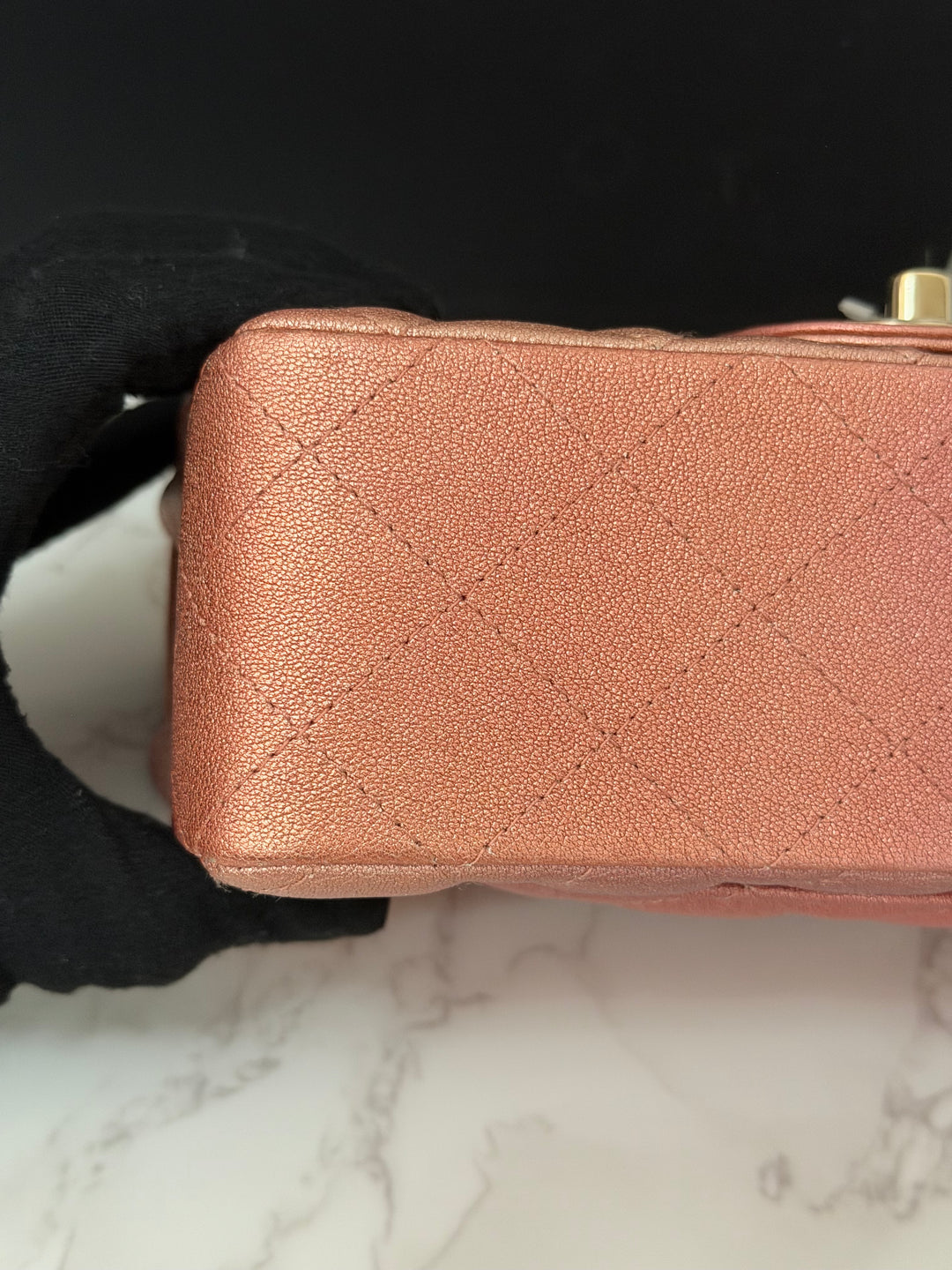 CHANEL 21S Ombré Rose Gold Metallic Copper Lambskin LGHW Mini Rectangular Flap Bag 2021