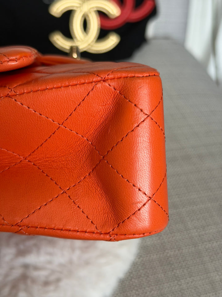 CHANEL 20S Orange Lambskin LGHW Medium ML Timeless Classic Double Flap Bag