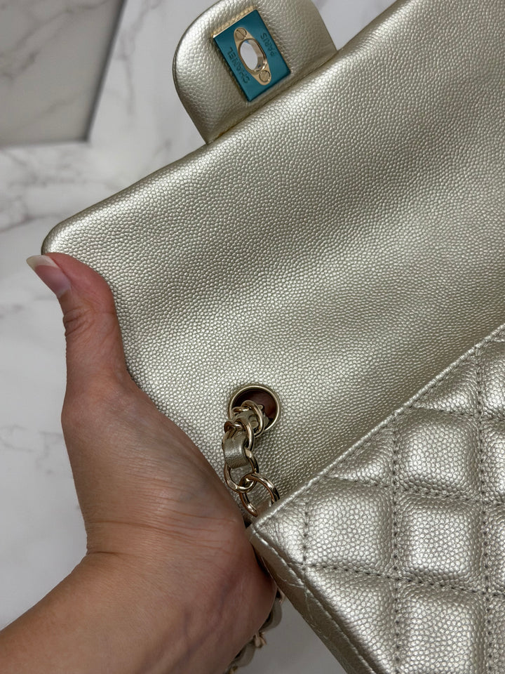 CHANEL series 23 Champagne Gold Caviar LGHW Mini Rectangular Flap Bag