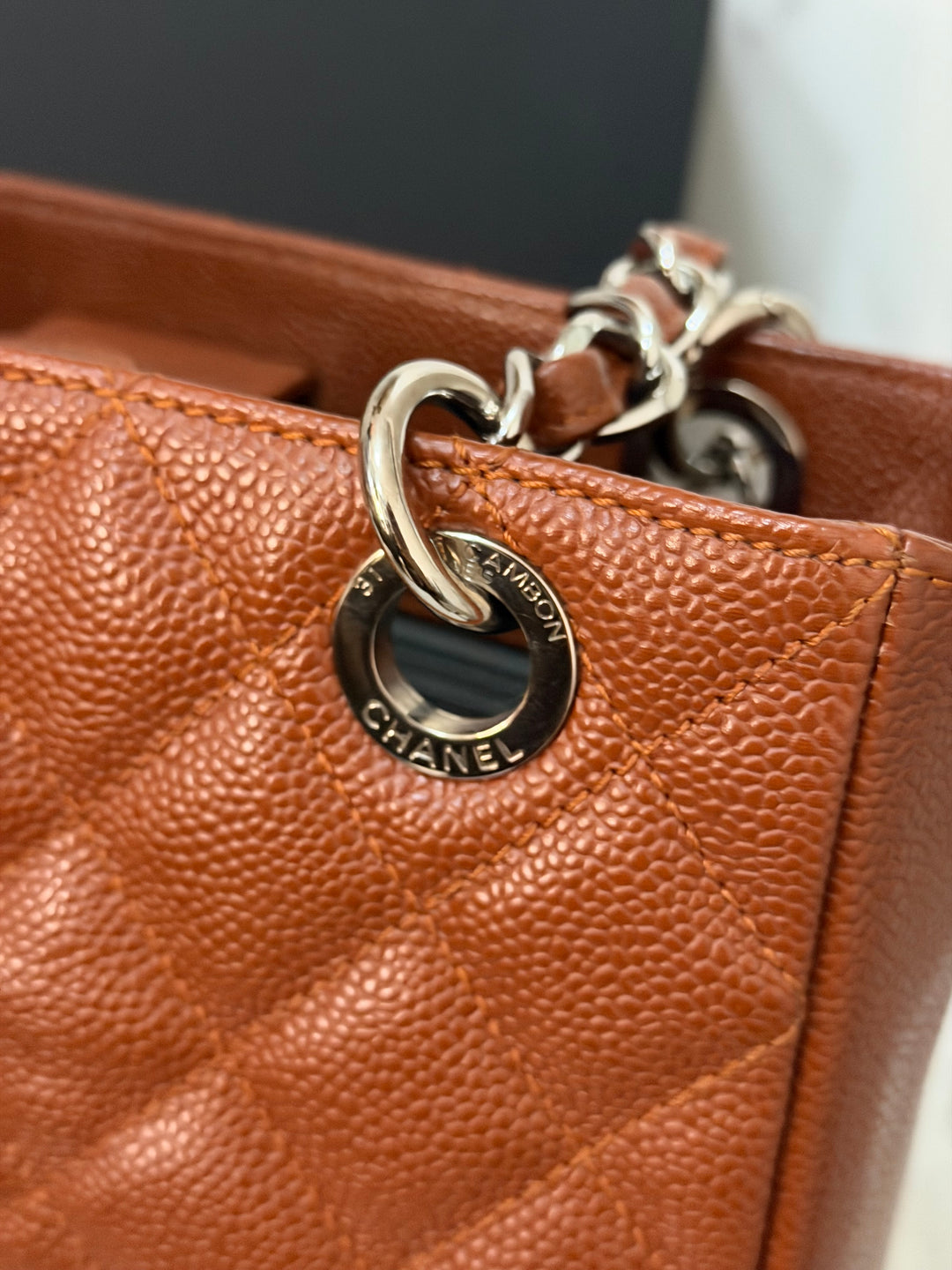 CHANEL series 19 Brown/Tan Caviar Petite Shopping Tote (PST) Bag