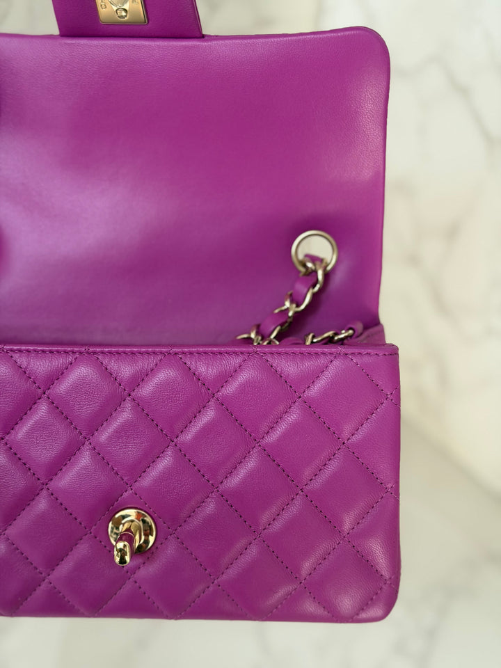 CHANEL 21C Collection 2020/2021 Purple Lambskin Champagne GHW Mini rectangular flap bag