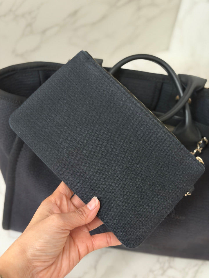CHANEL 22B 2022 Black Tweed Deauville Tote size Small with Top Handle LGHW and Detachable Pouch