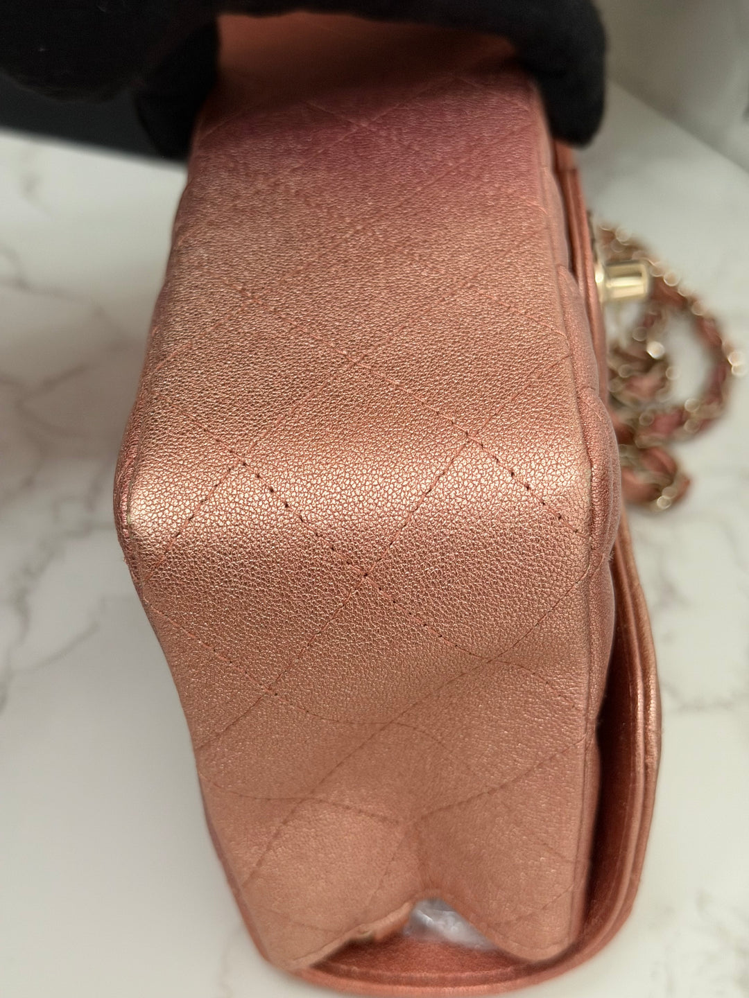 CHANEL 21S Ombré Rose Gold Metallic Copper Lambskin LGHW Mini Rectangular Flap Bag 2021