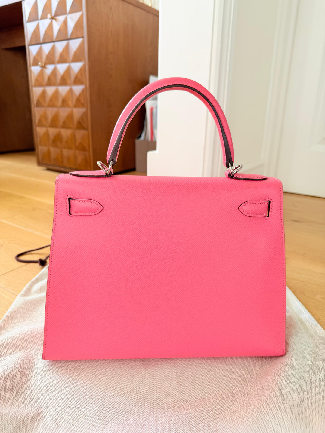 Hermes Kelly 28 in Rose Azalee Pink Epsom Leather PHW Stamp C 2018
