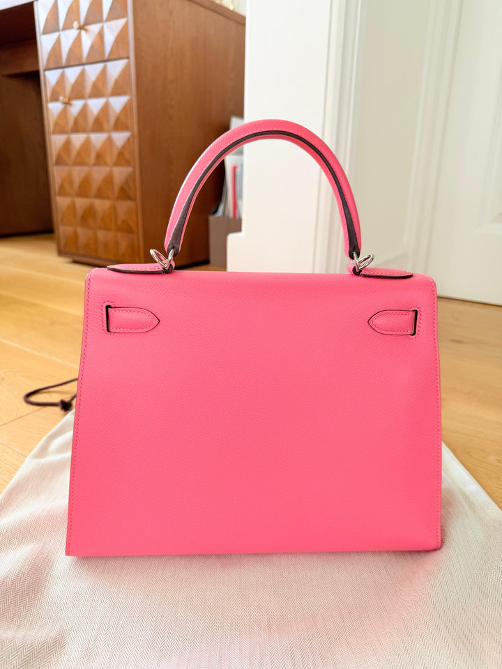 Hermes Kelly 28 in Rose Azalee Pink Epsom Leather PHW Stamp C 2018