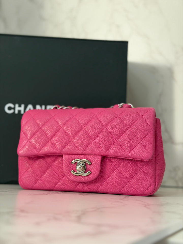 CHANEL series 17 2012/2013 Suede Hot Pink Caviar SHW Mini Rectangular Flap Bag
