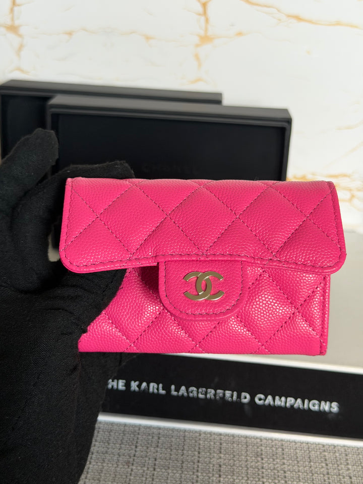 CHANEL Pink Caviar LGHW Classic Flap Snap Card Holder 2022 22K collection