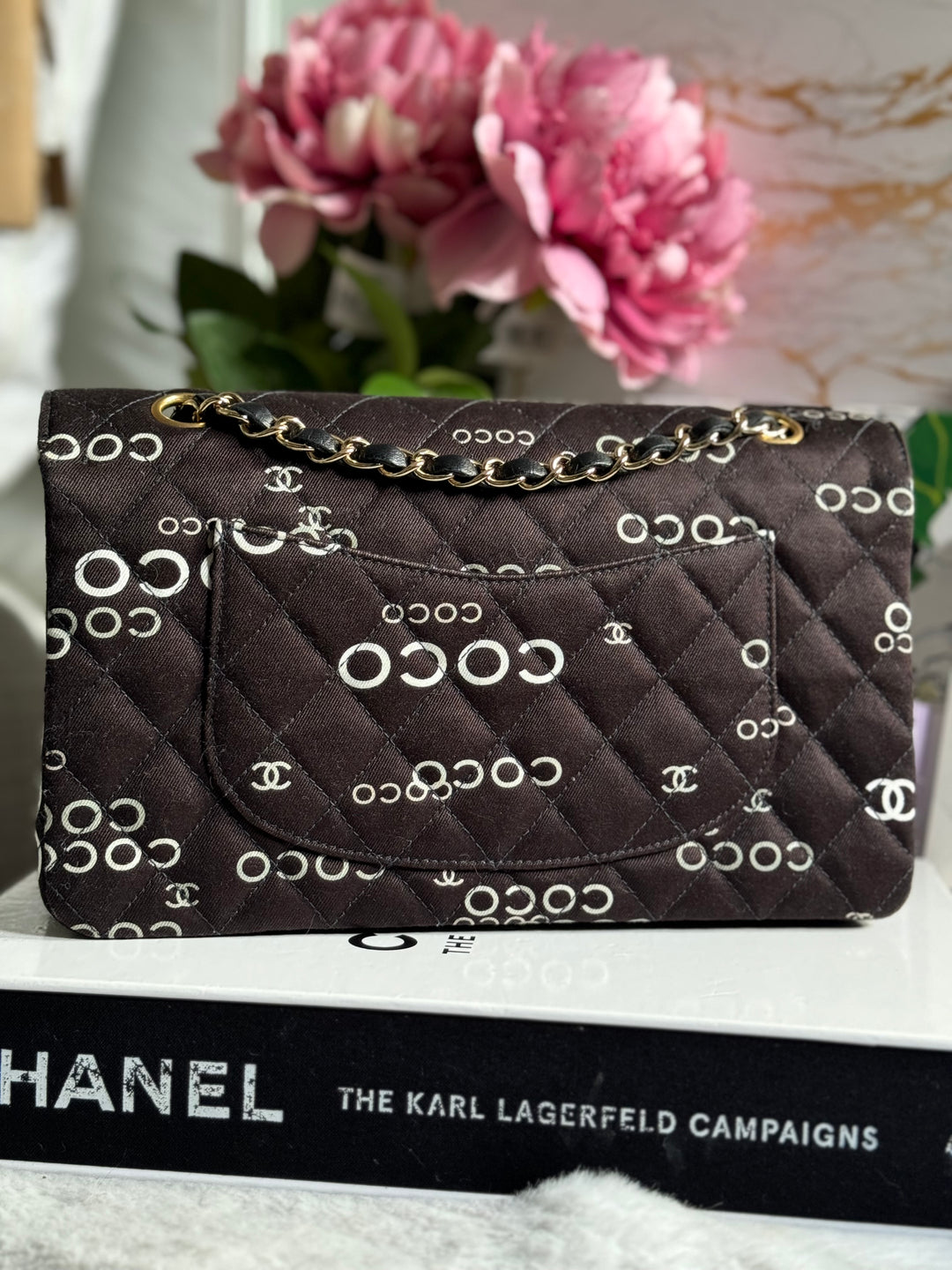 Chanel series 7 2002/2003 Black Canvas Quilted COCO Medium Classic Flap Light Gold Hardware