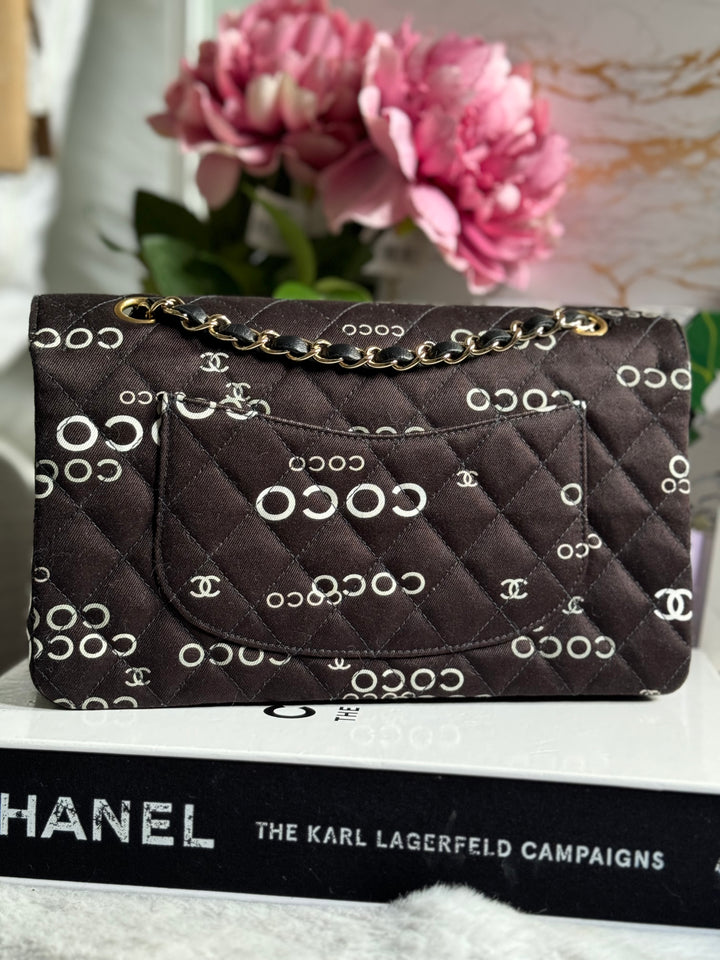 Chanel series 7 2002/2003 Black Canvas Quilted COCO Medium Classic Flap Light Gold Hardware