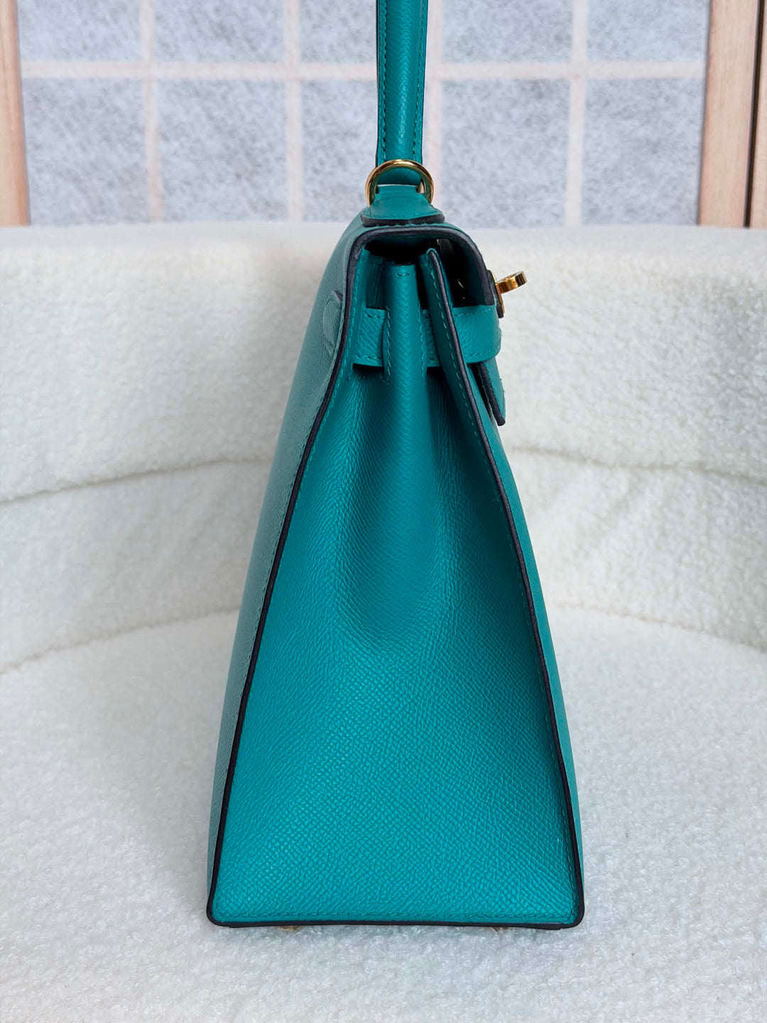HERMÈS Kelly 28 Epsom Leather Sellier Special Order Bleu Paon GHW Stamp D 2019