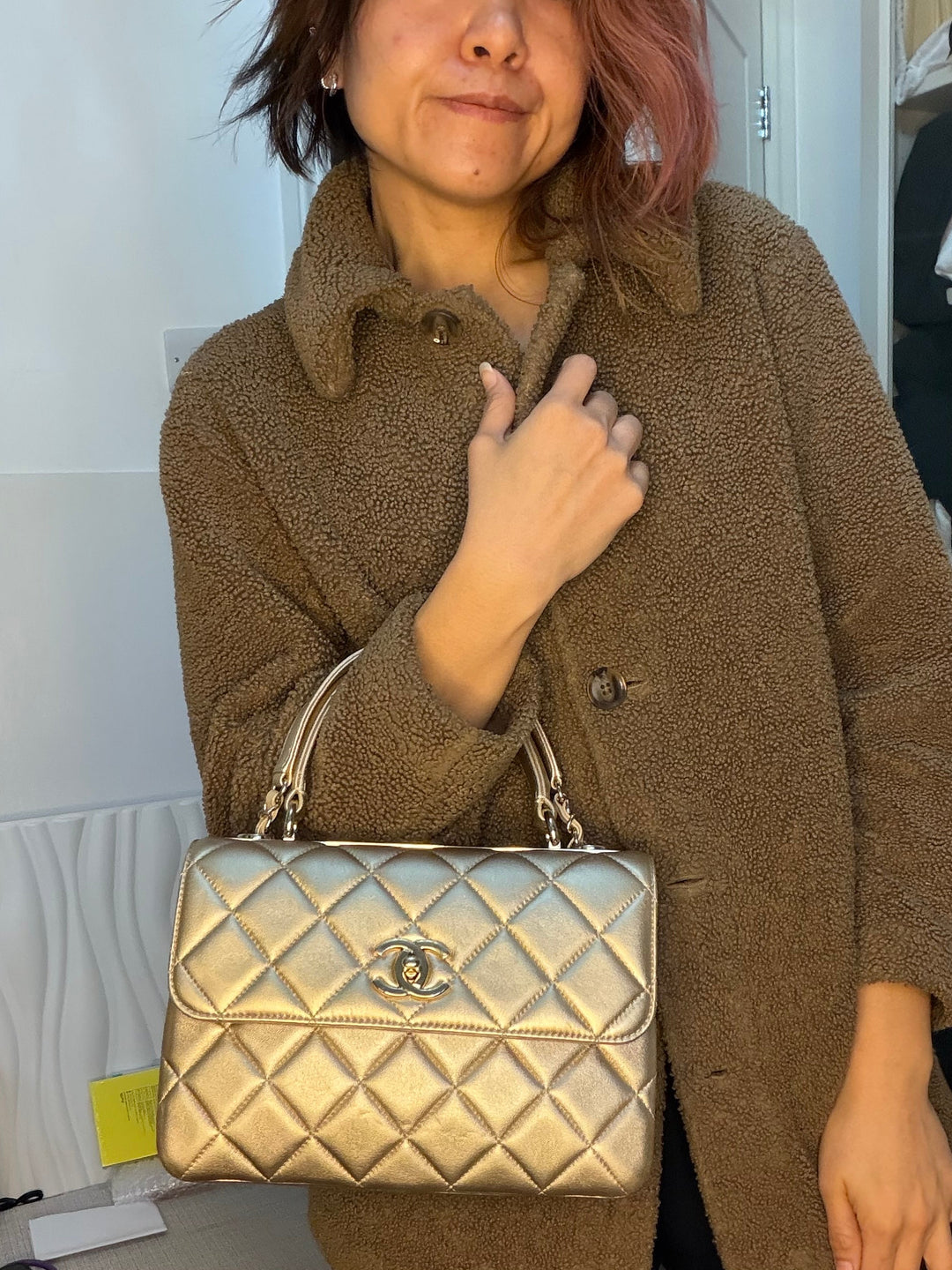 CHANEL series 30 Metallic Gold Lambskin LGHW Trendy CC top Handle Bag with non detachable Strap size SMALL 2020