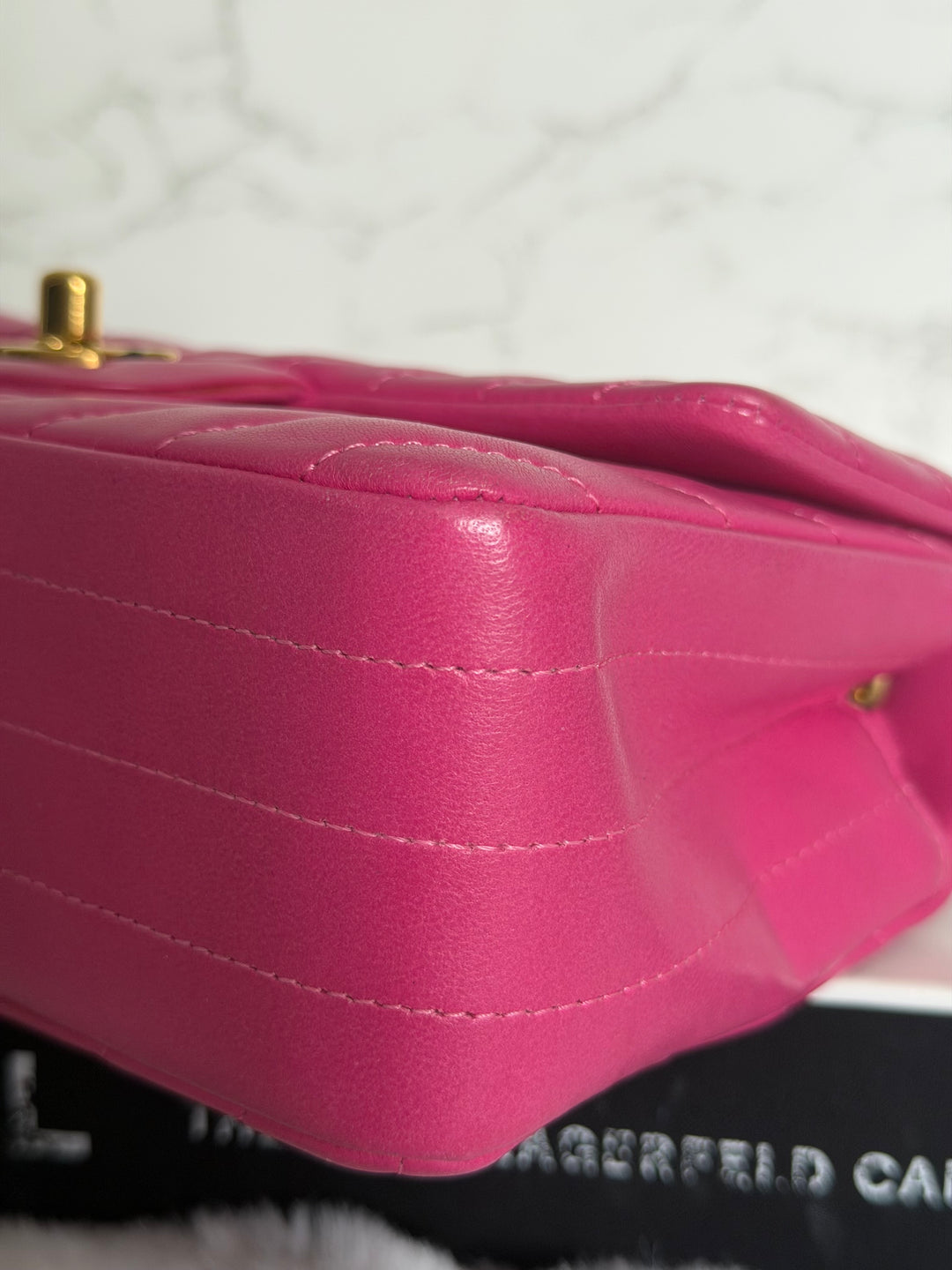 CHANEL series 21 Pink Lambskin Chevron Mini Rectangular Flap Bag with GHW 2015