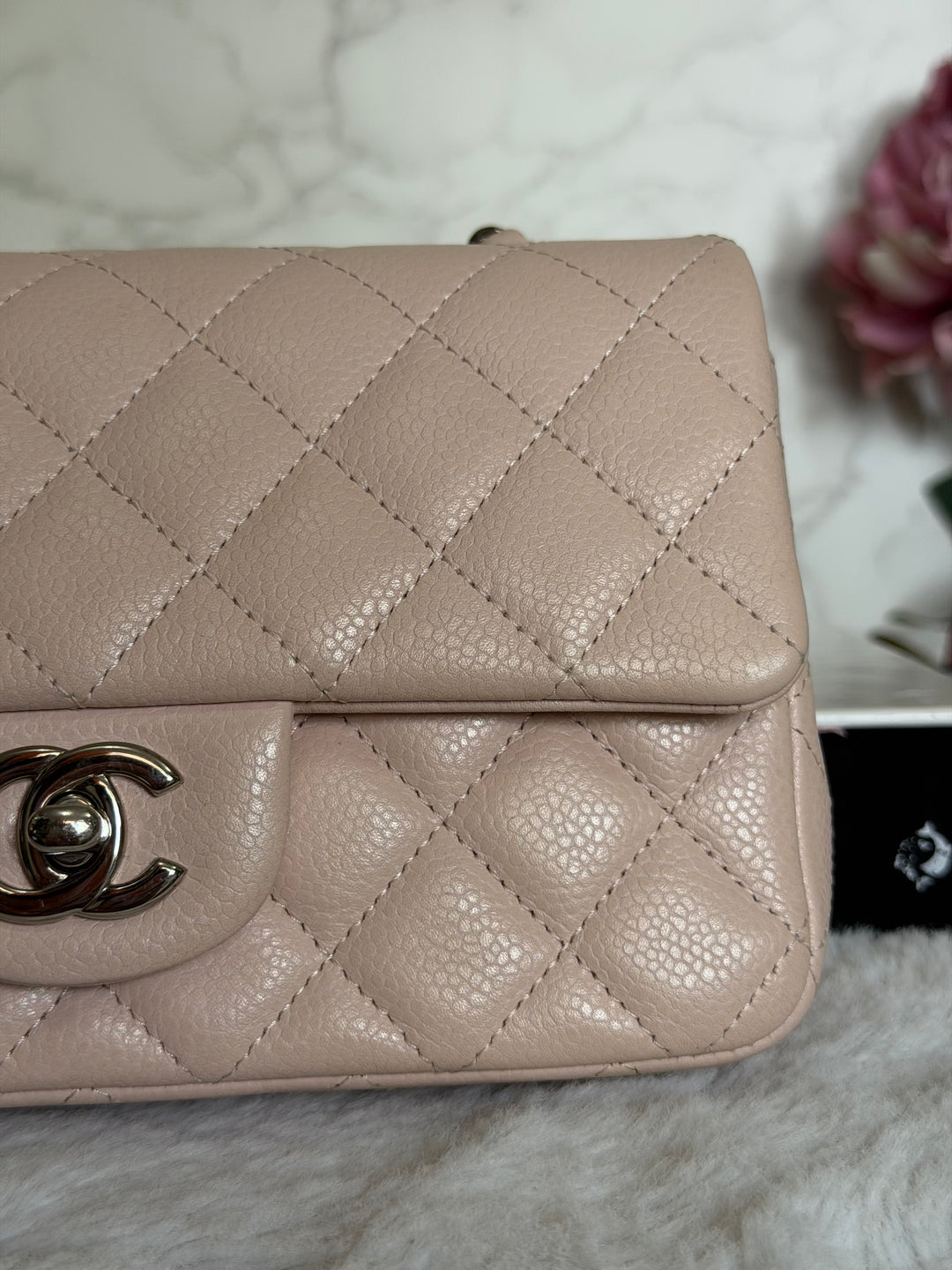 CHANEL series 18 Light Sakura Pink Caviar SHW Mini Rectangular Flap Bag 2014 14C collection