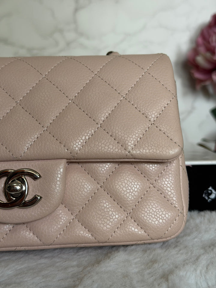 CHANEL series 18 Light Sakura Pink Caviar SHW Mini Rectangular Flap Bag 2014 14C collection