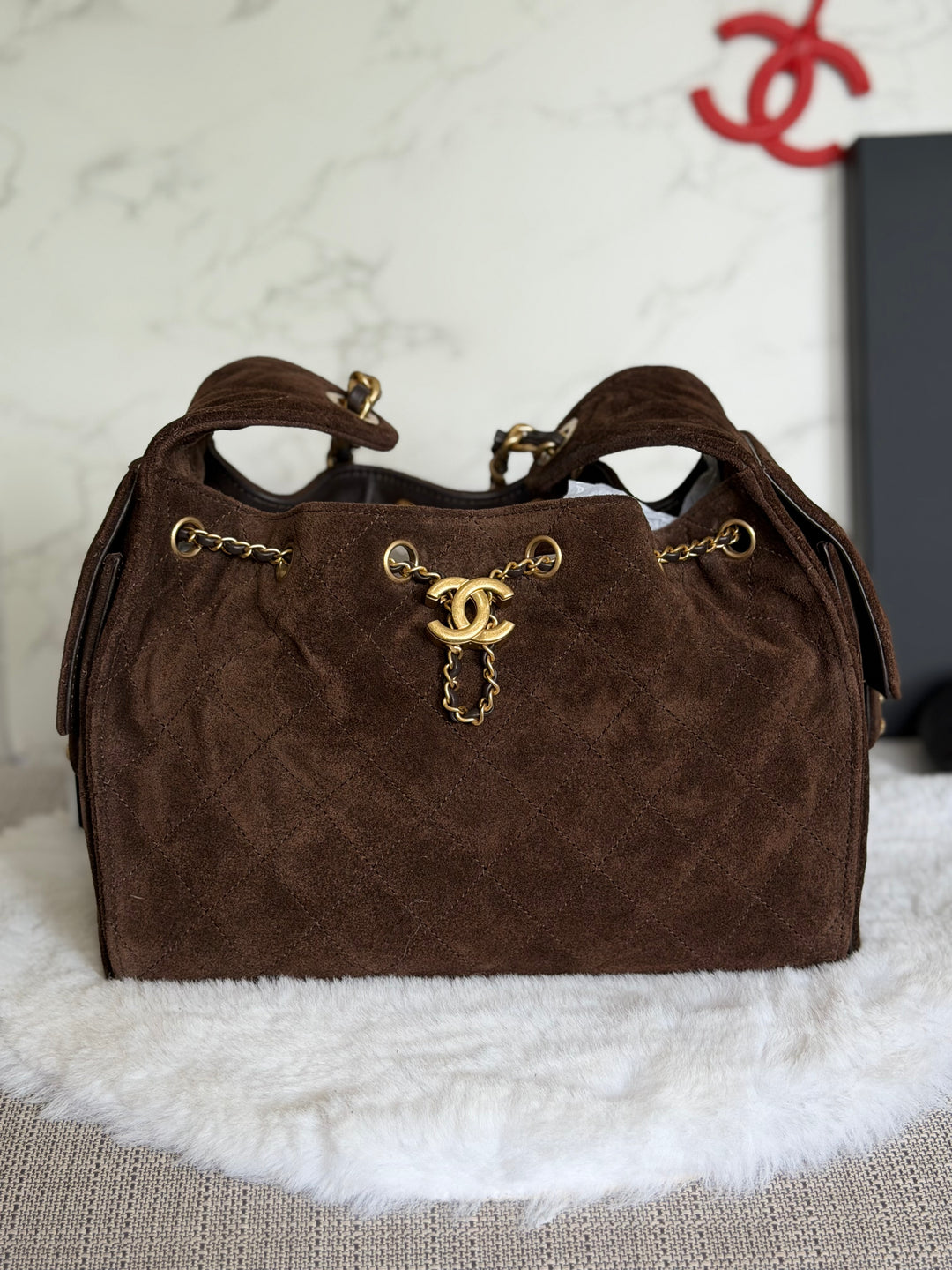 CHANEL 25K Dark Chocolate Brown Suede Aged GHW 25 Hobo Bag size SMALL 2025