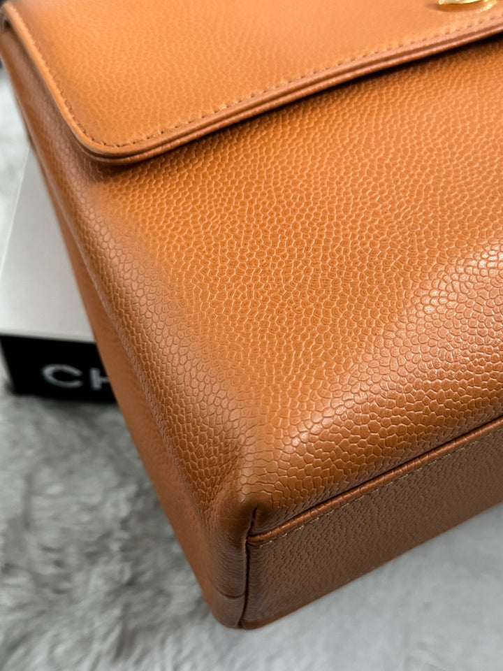 Chanel series 5 circa 1999 Kelly Top Handle Flap 24K GHW in Orange Caviar A12391